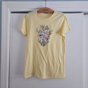 Aeropostale Classic Short Sleeve Yellow Floral Large Graphic Shirt